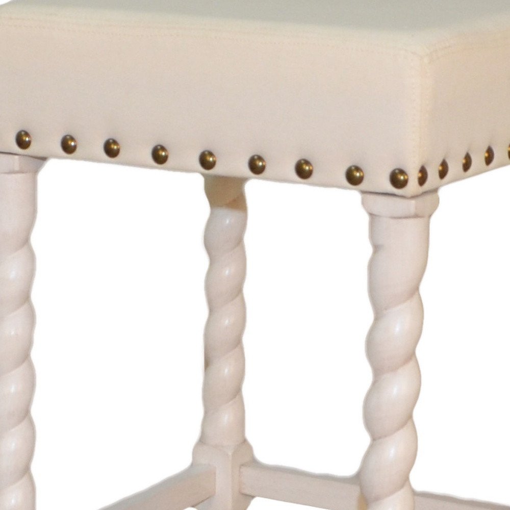 30" Cream And Vanilla Fabric And Solid Wood Backless Bar Height Bar Chair