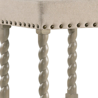 30" Cream And Gray Fabric And Solid Wood Backless Bar Height Bar Chair