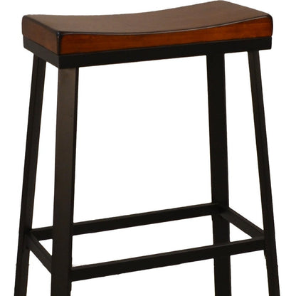 30" Chestnut And Black Solid Wood And Steel Backless Bar Height Bar Chair