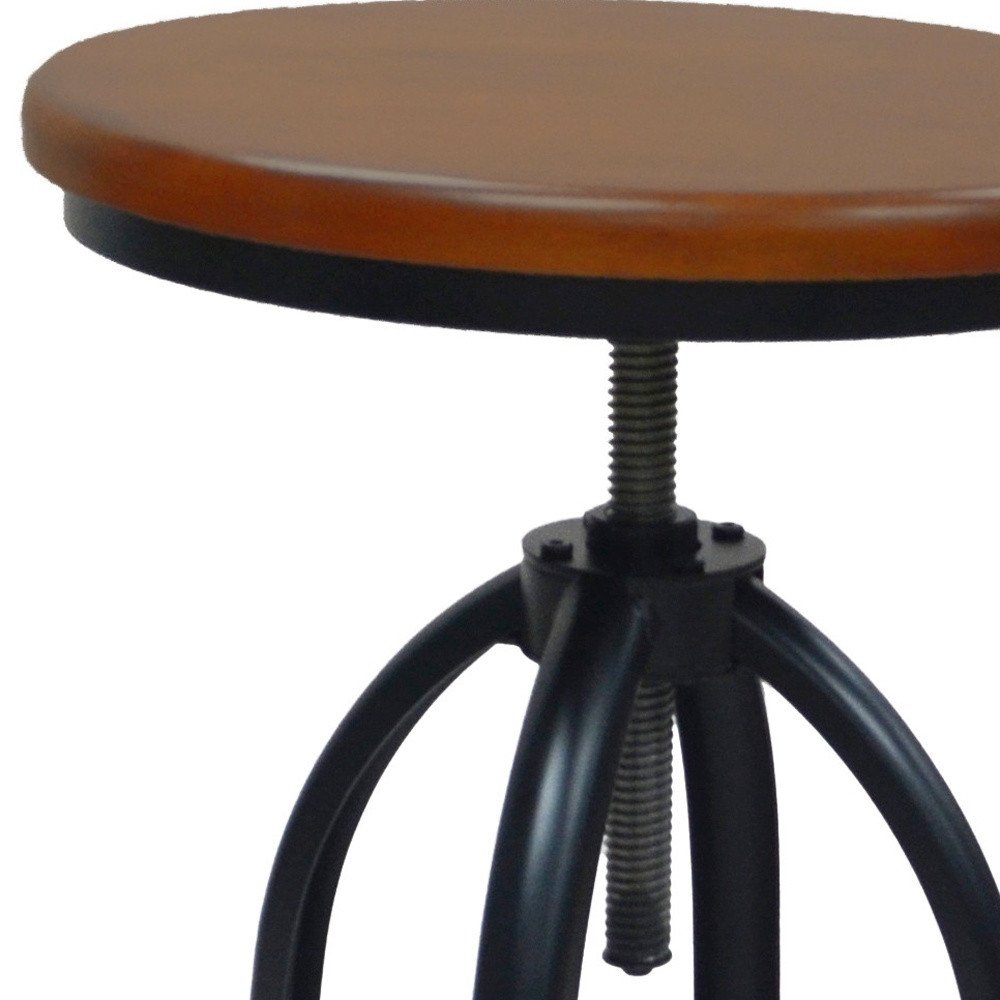 Chestnut And Black Solid Wood And Steel Backless Adjustable Height Swivel Bar Chair