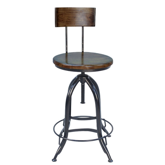 Chestnut And Black Solid Wood And Steel Low Back Adjustable Height Swivel Bar Chair
