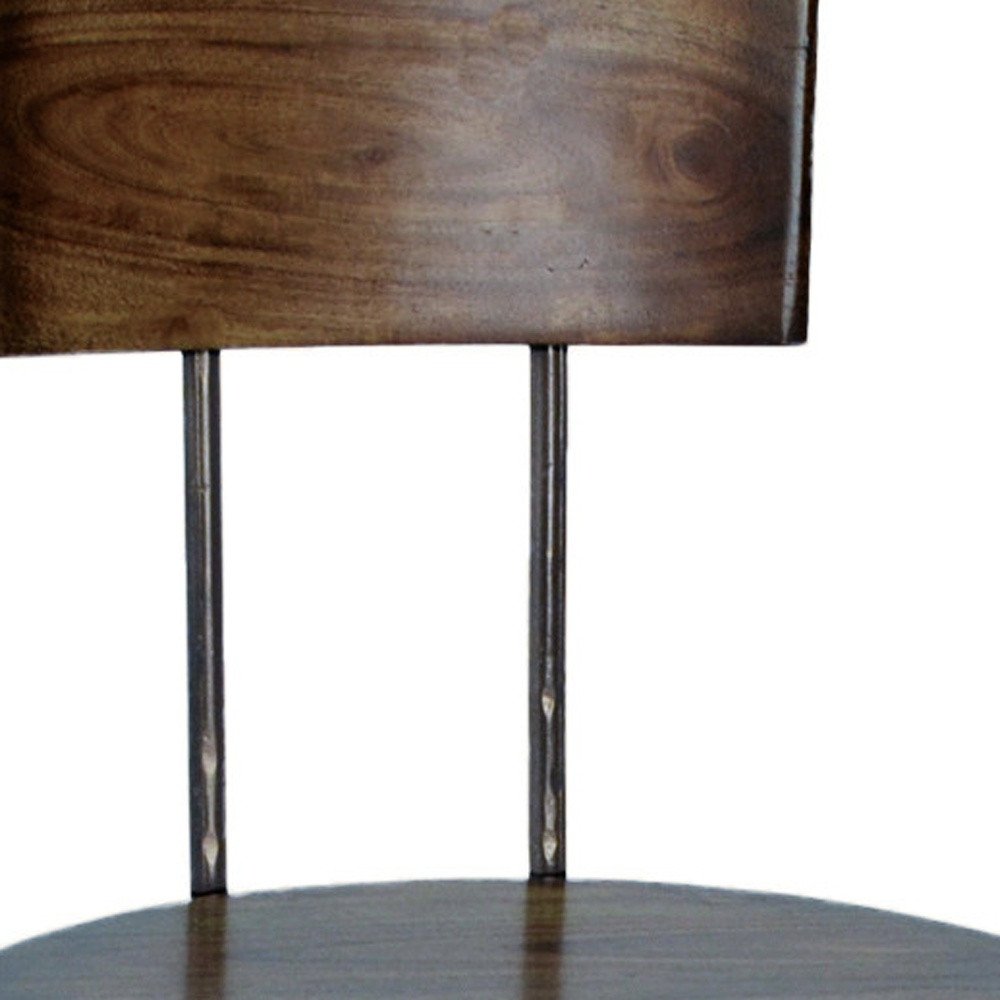 Chestnut And Black Solid Wood And Steel Low Back Adjustable Height Swivel Bar Chair