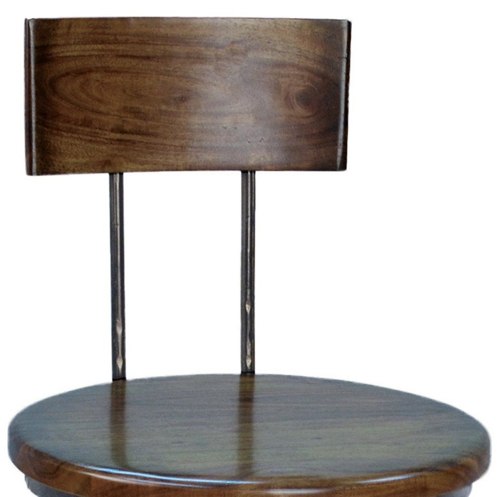 Chestnut And Black Solid Wood And Steel Low Back Adjustable Height Swivel Bar Chair