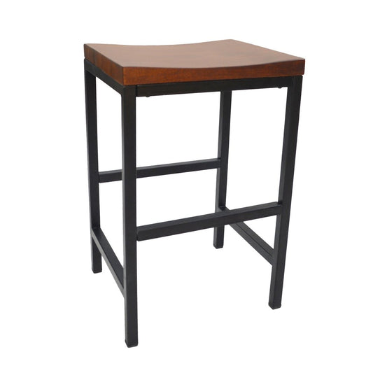 24" Chestnut And Black Solid Wood And Steel Backless Counter Height Bar Chair