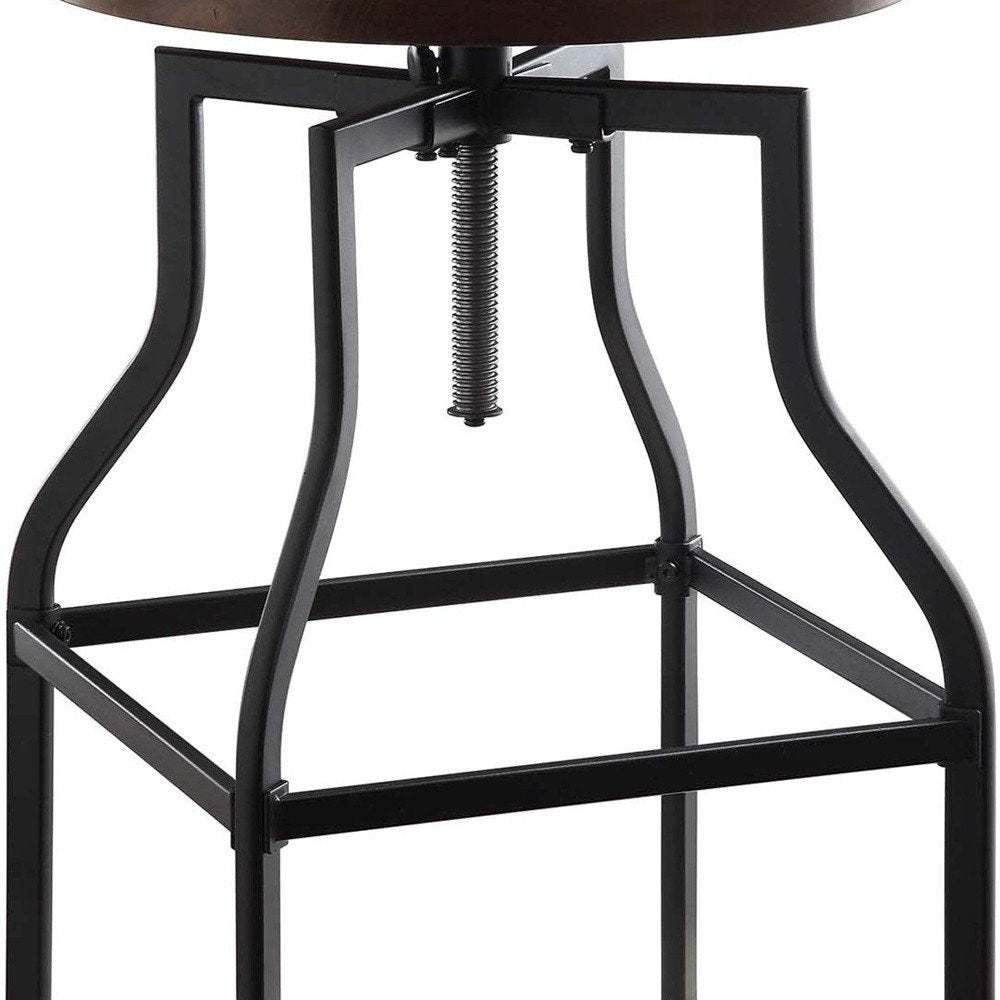 Chestnut And Black Solid Wood And Steel Backless Adjustable Height Swivel Bar Chair