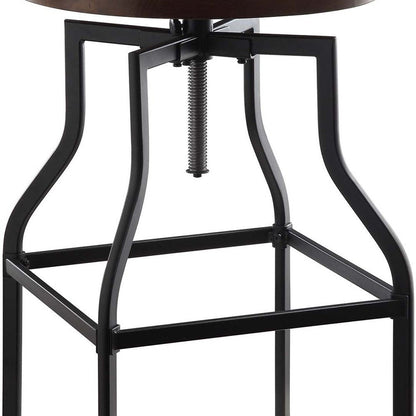 Chestnut And Black Solid Wood And Steel Backless Adjustable Height Swivel Bar Chair