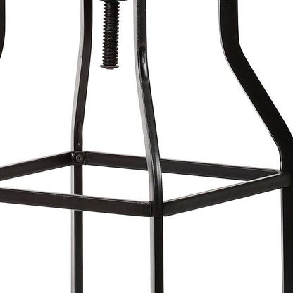 Chestnut And Black Solid Wood And Steel Backless Adjustable Height Swivel Bar Chair