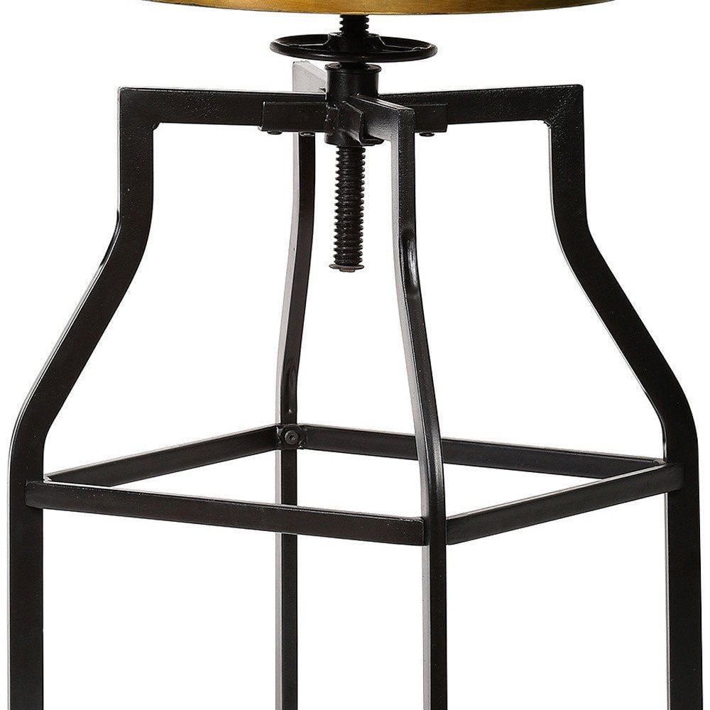 Chestnut And Black Solid Wood And Steel Backless Adjustable Height Swivel Bar Chair
