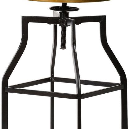Chestnut And Black Solid Wood And Steel Backless Adjustable Height Swivel Bar Chair