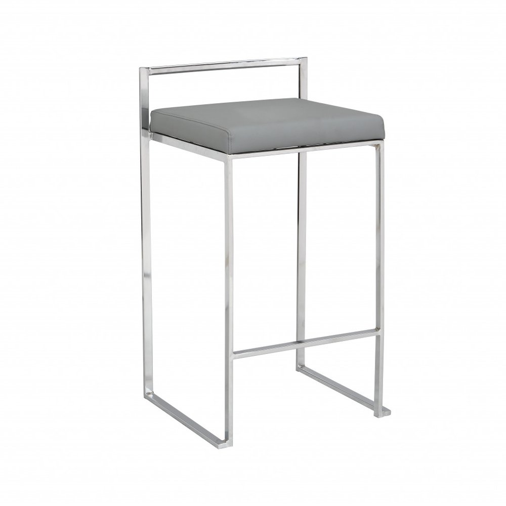 31" Gray And Silver Faux Leather And Faux Leather And Solid Wood Backless Bar Height Bar Chair
