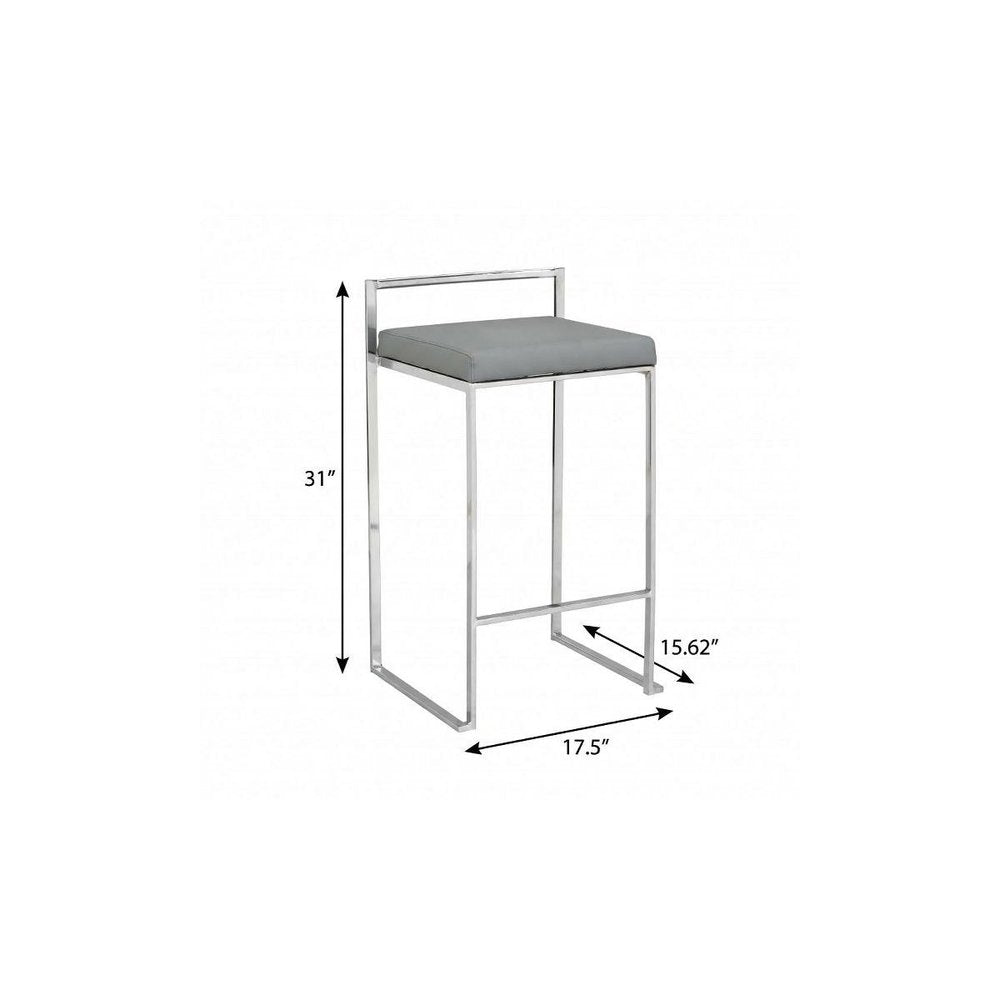 31" Gray And Silver Faux Leather And Faux Leather And Solid Wood Backless Bar Height Bar Chair