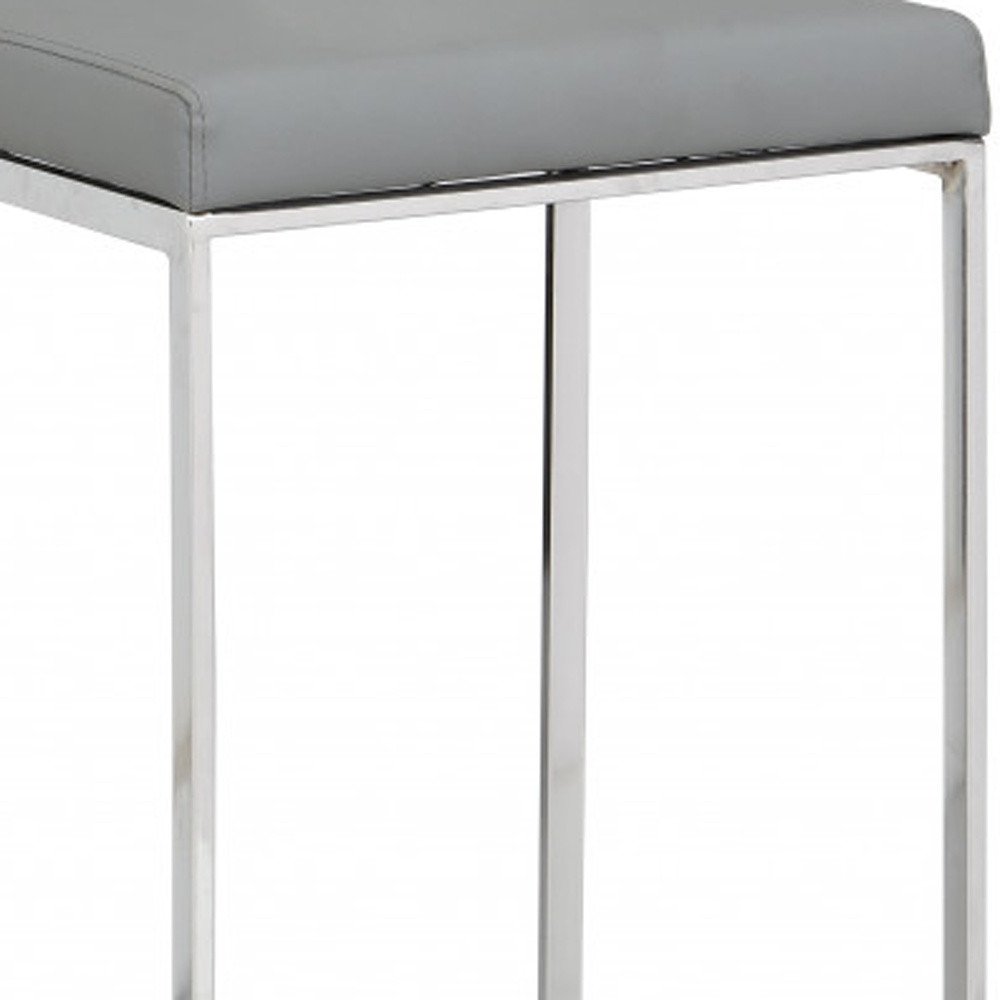 31" Gray And Silver Faux Leather And Faux Leather And Solid Wood Backless Bar Height Bar Chair