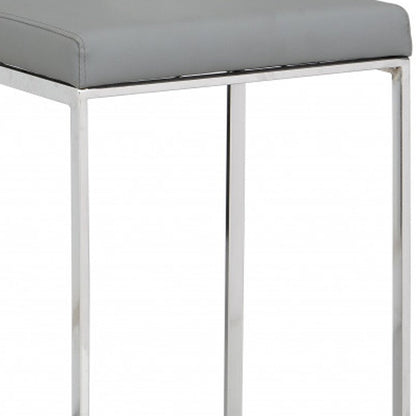 31" Gray And Silver Faux Leather And Faux Leather And Solid Wood Backless Bar Height Bar Chair