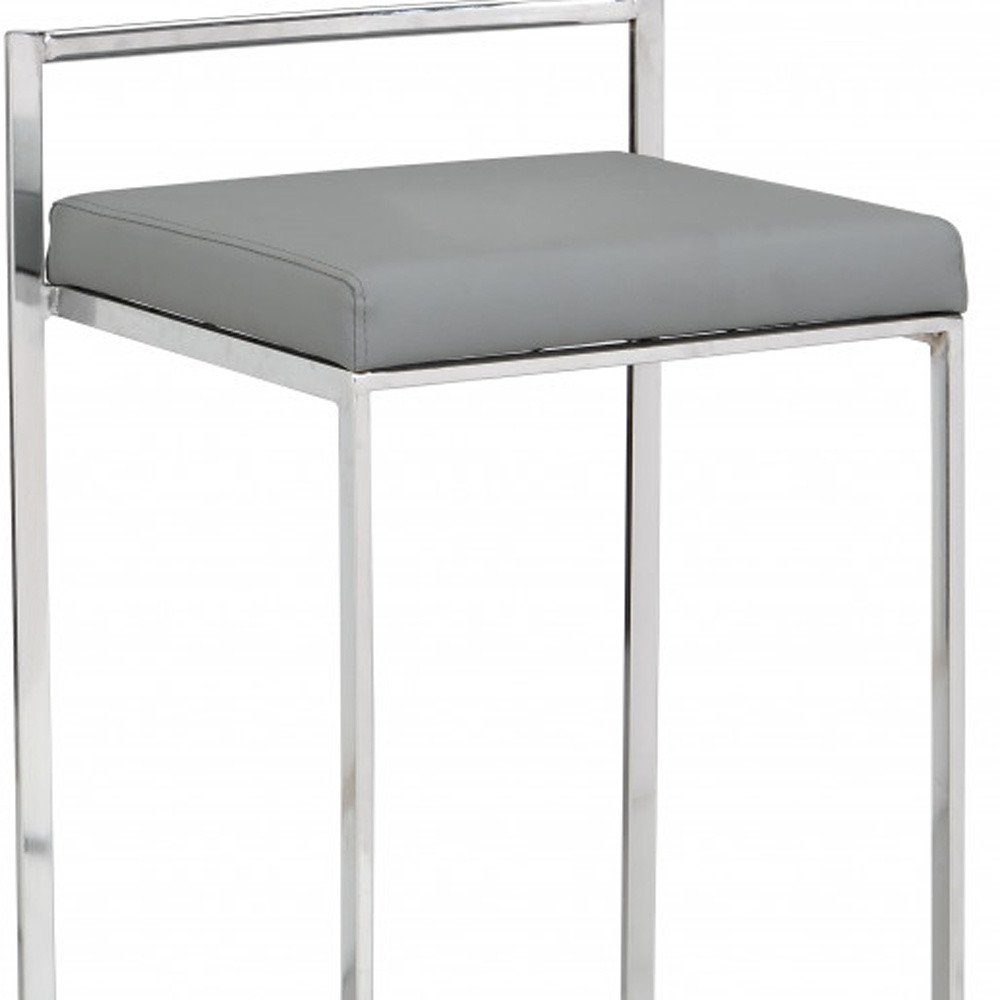 31" Gray And Silver Faux Leather And Faux Leather And Solid Wood Backless Bar Height Bar Chair