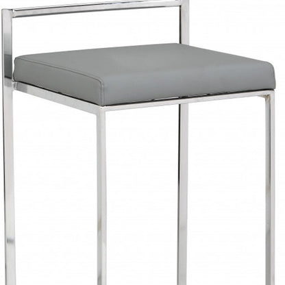 31" Gray And Silver Faux Leather And Faux Leather And Solid Wood Backless Bar Height Bar Chair