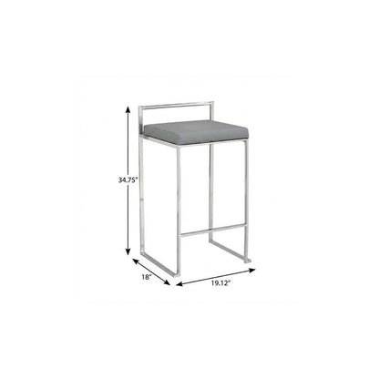 35" Gray And Silver Faux Leather And Steel Low Back Bar Height Bar Chair