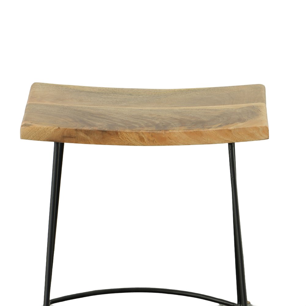Set of Two 25" Natural And Black Solid Wood And Steel Backless Counter Height Bar Chairs