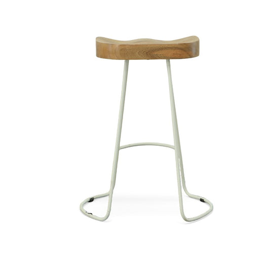 Set of Two 25" Natural and White Solid Wood and Steel Backless Counter Height Bar Chairs