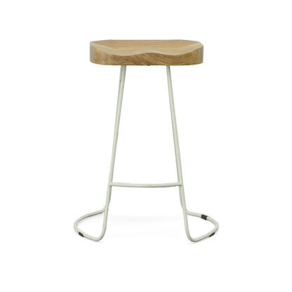 Set of Two 25" Natural And White Solid Wood And Steel Backless Counter Height Bar Chairs