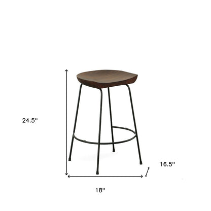 Set of Two 25" Chestnut and Black Solid Wood and Steel Backless Counter Height Bar Chairs