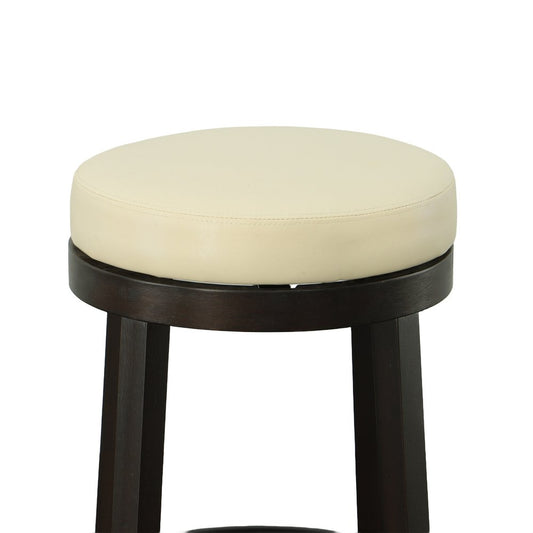 Set of Two 24" Cream And Espresso Solid Wood Backless Counter Height Swivel Bar Chairs