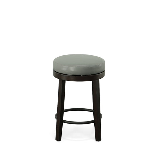 Set of Two 24" Gray And Espresso Faux Leather And Faux Leather And Solid Wood Backless Counter Height Swivel Bar Chairs