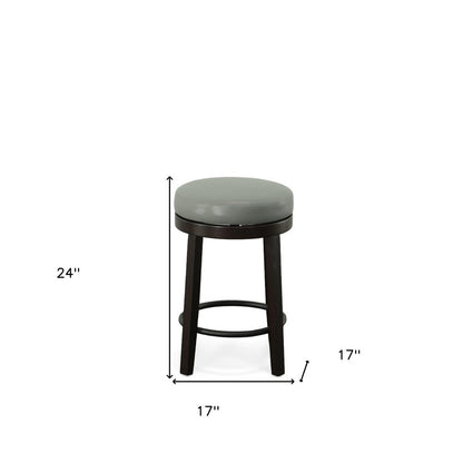 Set of Two 24" Gray and Espresso Faux Leather and Solid Wood Backless Counter Height Swivel Bar Chairs