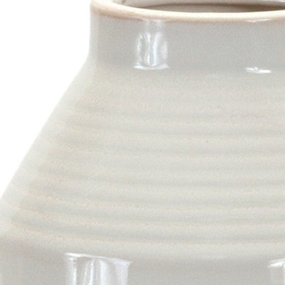 15" White Ribbed Cylinder Terracotta Table Vase