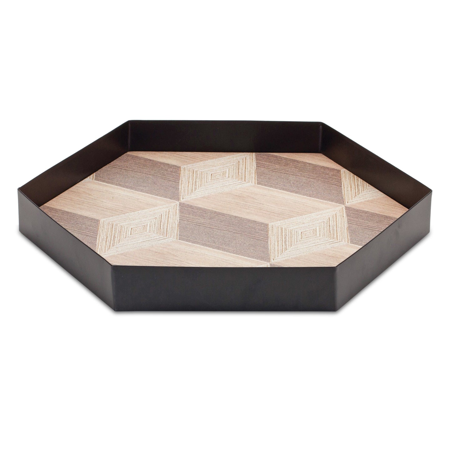 Set of Three Natural and Black Hexagon Iron Serving Tray