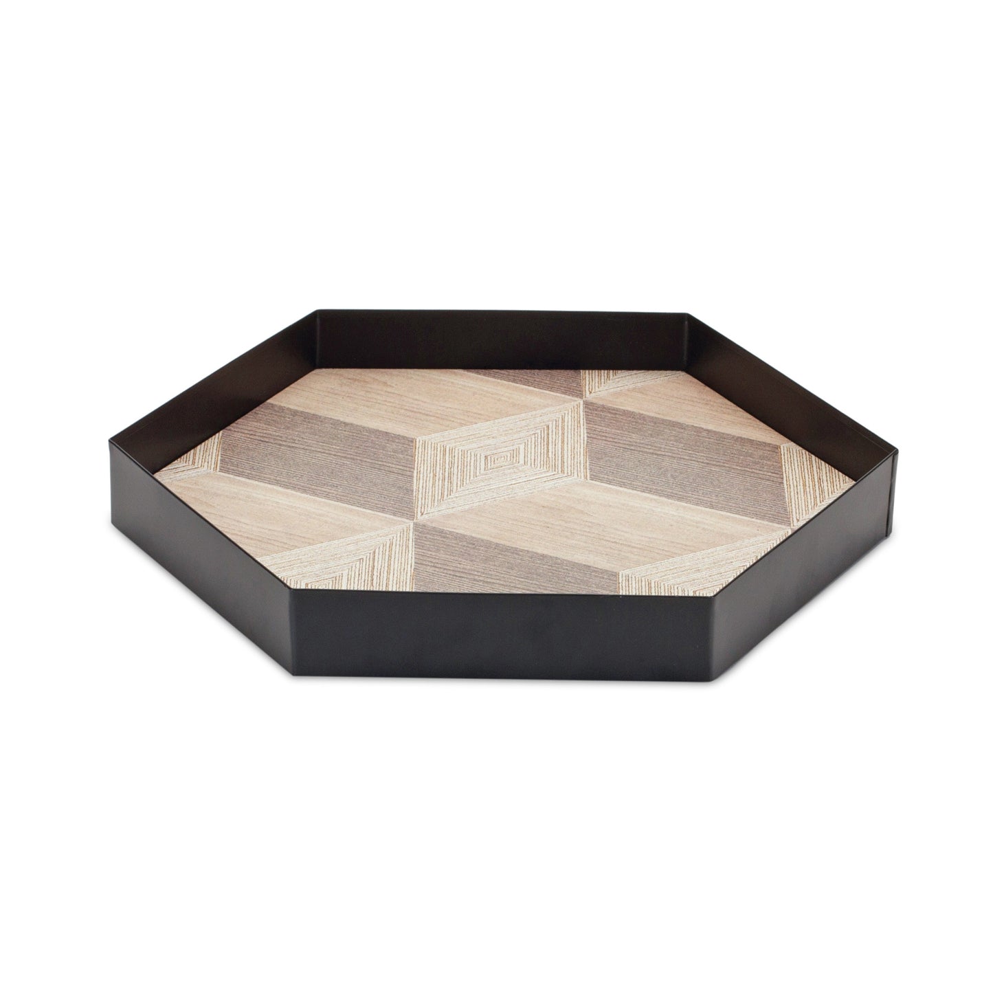 Set of Three Natural and Black Hexagon Iron Serving Tray