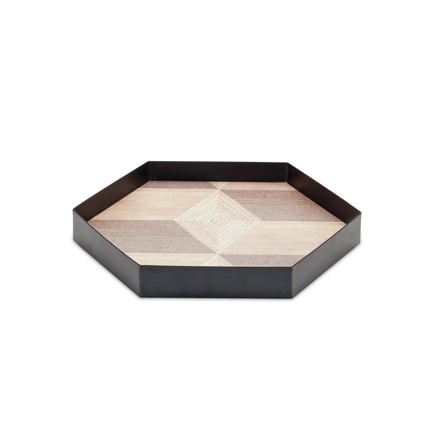 Set of Three Natural and Black Hexagon Iron Serving Tray