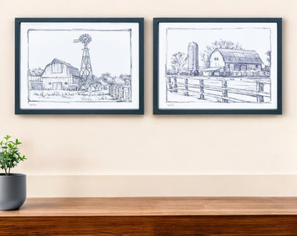 Set of Two Black And White Framed Art