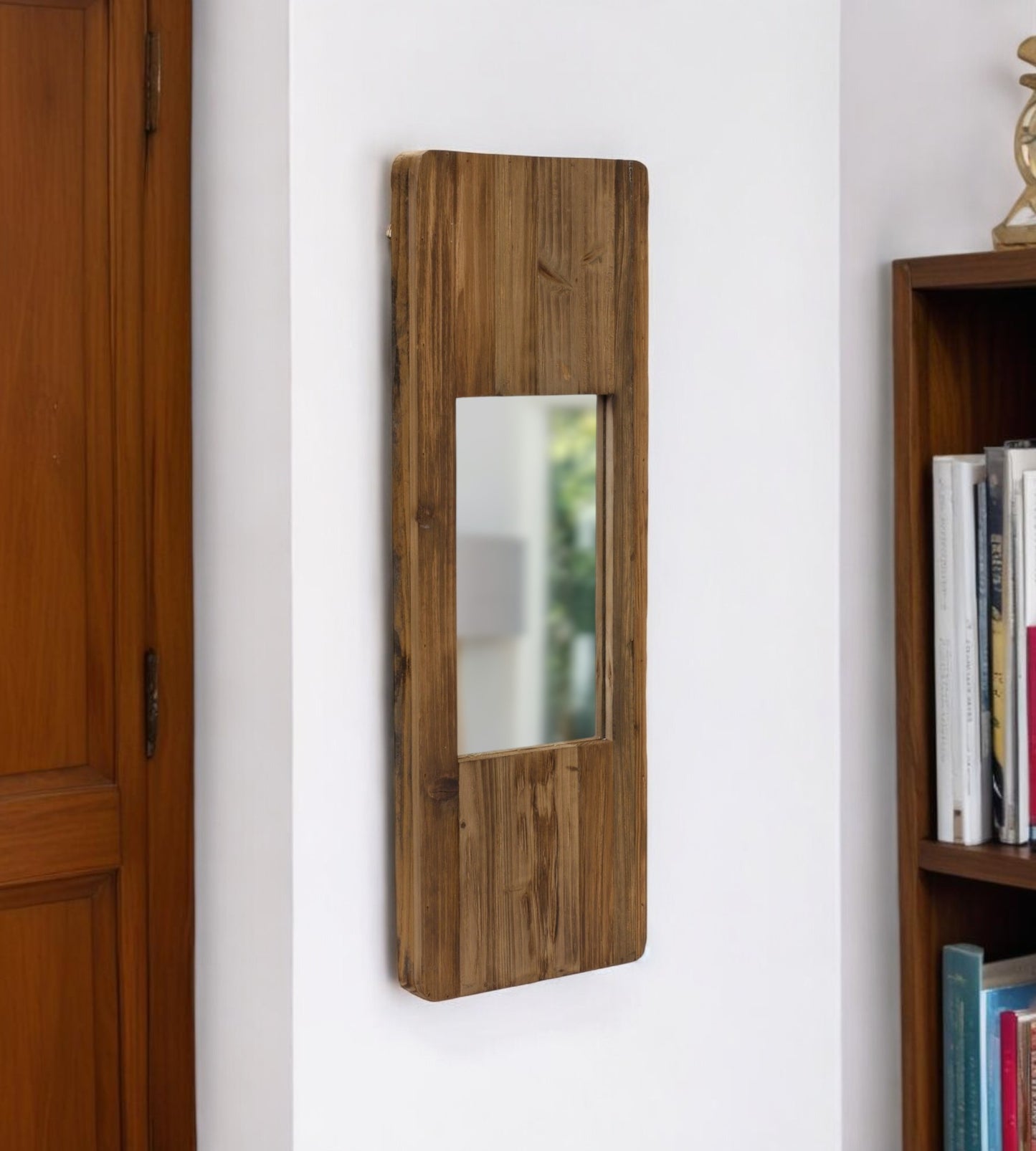 29" Brown Wood Framed Accent Mirror