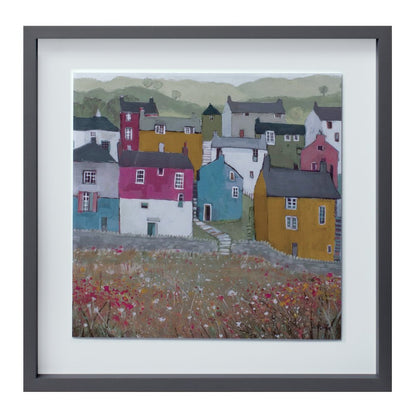 Set of Two Gray Green And Yellow Wood Square Framed Art