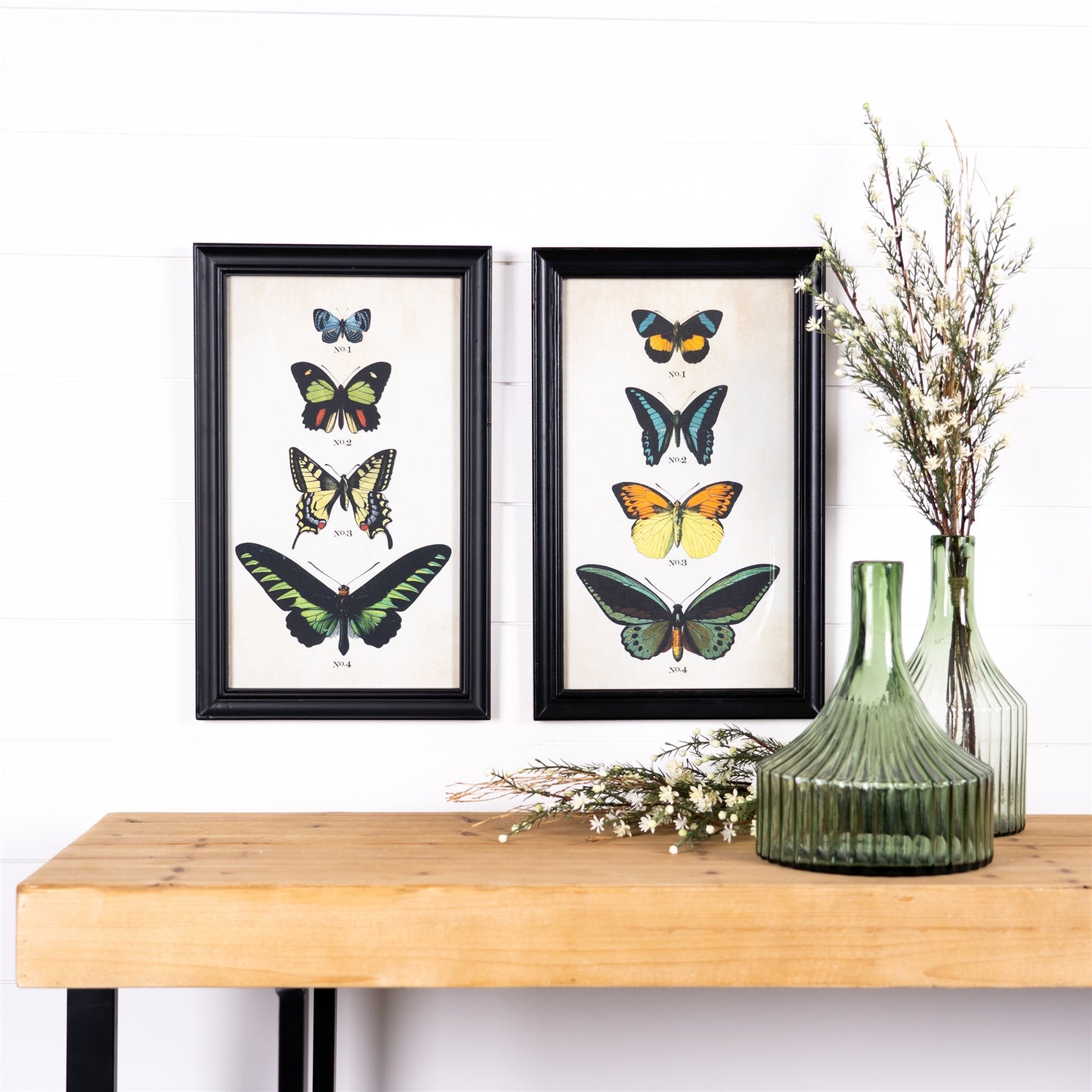 Set Of Two Green Solid Wood Butterfly Wall Decor