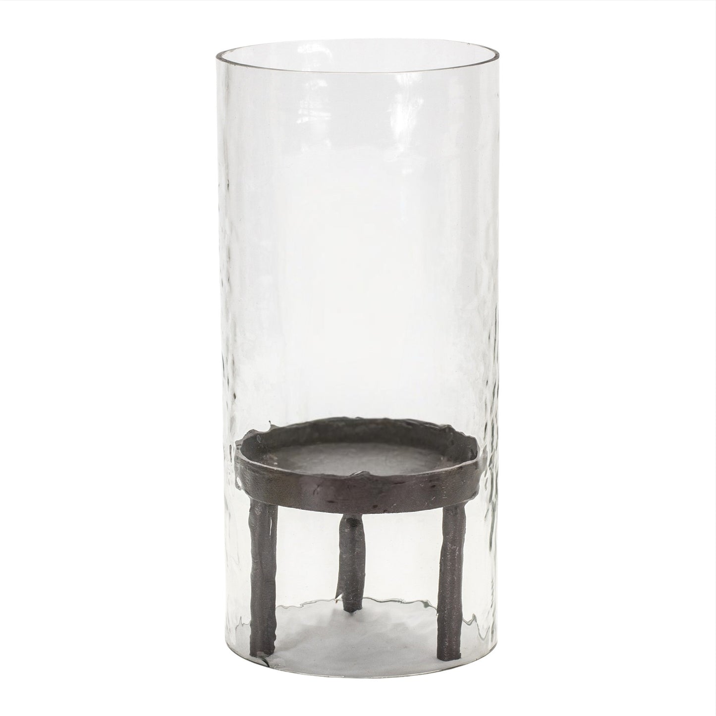 13" Clear and Black Hammered Glass Tabletop Hurricane Candle Holder