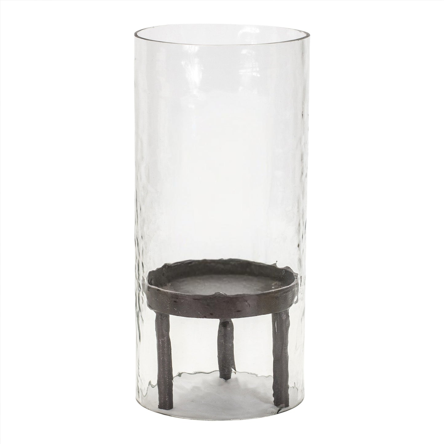 13" Clear and Black Hammered Glass Tabletop Hurricane Candle Holder