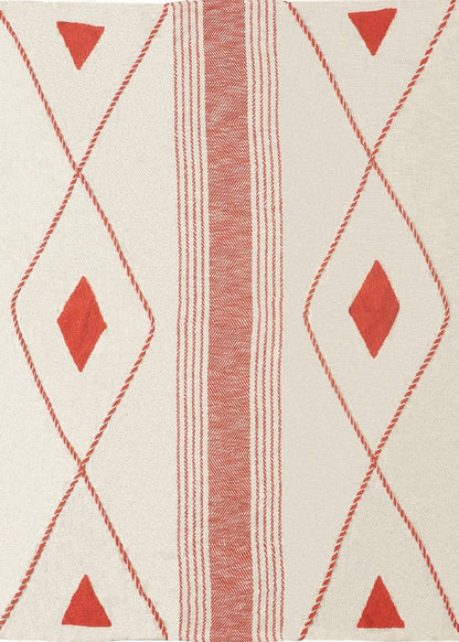 60" X 50" Beige Woven Cotton Striped Throw Blanket with Fringe