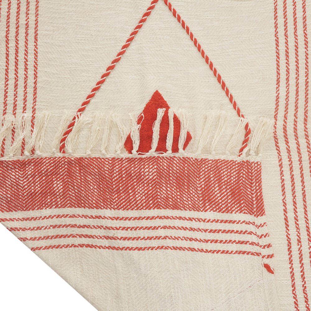 60" X 50" Beige Woven Cotton Striped Throw Blanket with Fringe