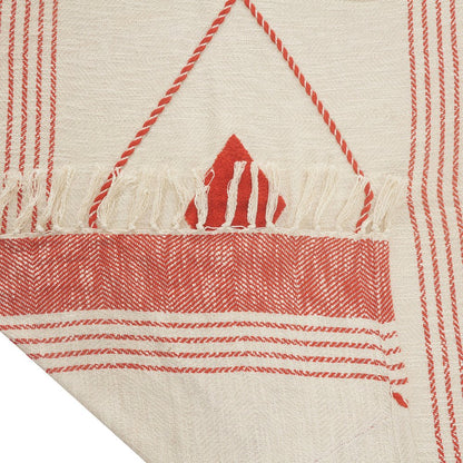 60" X 50" Beige Woven Cotton Striped Throw Blanket with Fringe