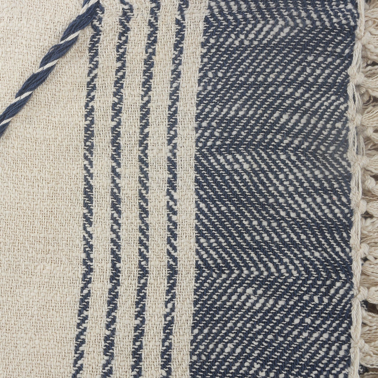 Beige Woven Cotton Striped Throw Blanket