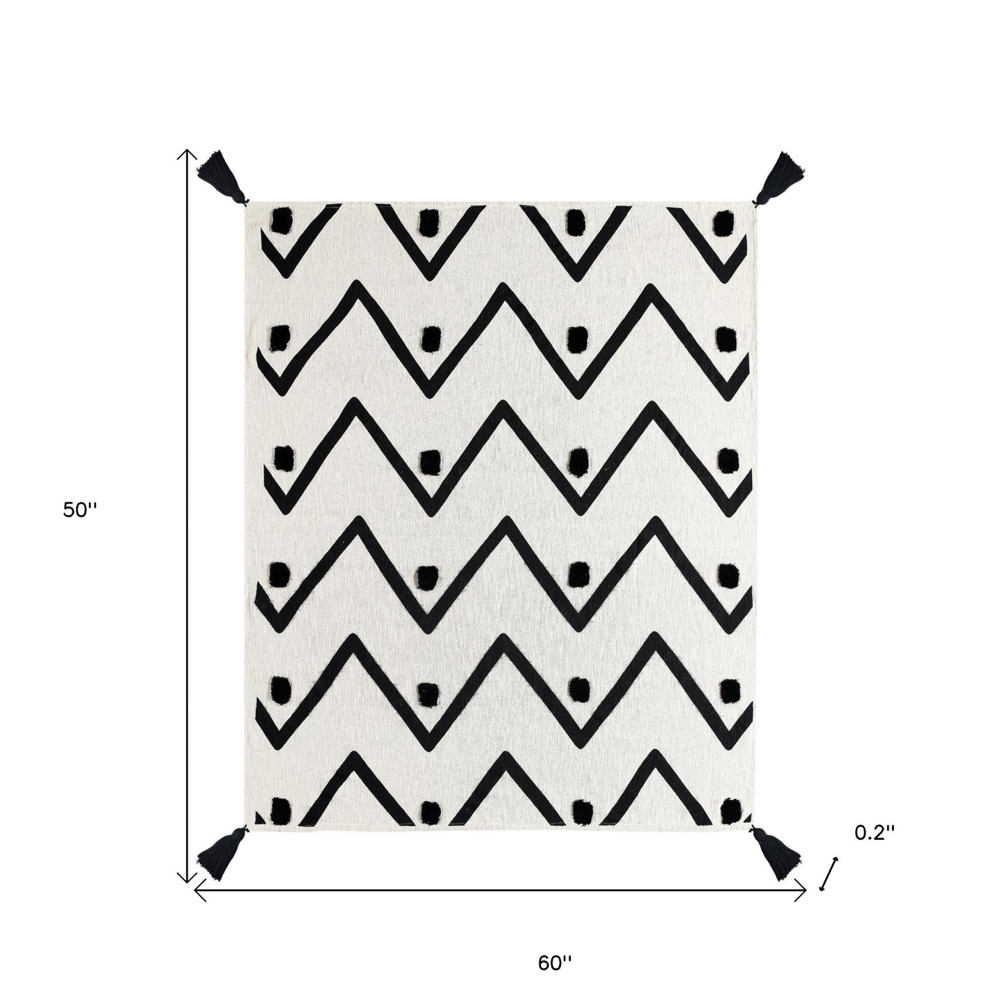 50" X 60" Black and White Woven Cotton Chevron Throw Blanket with Tassels