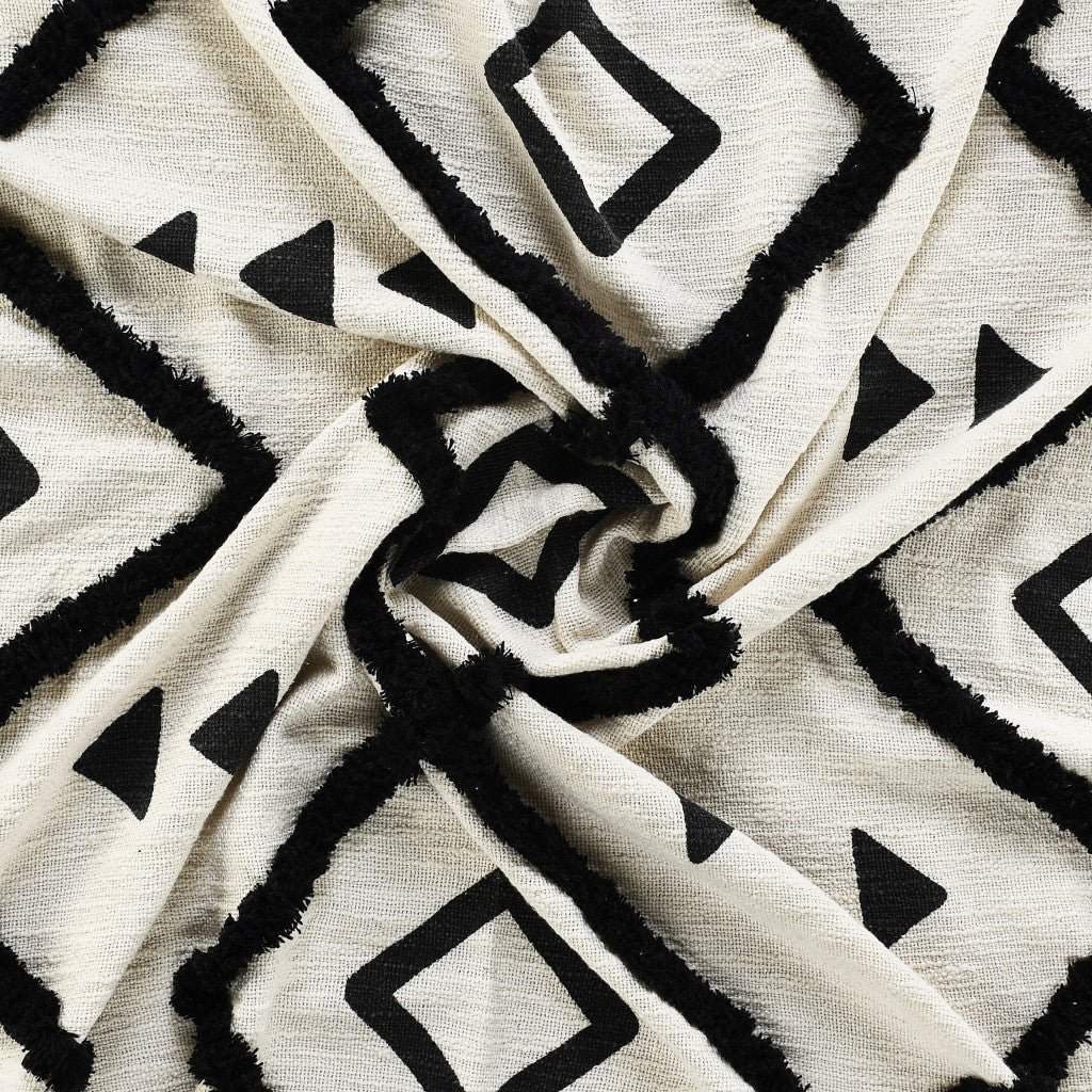 Black and White Woven Cotton Geometric Throw Blanket