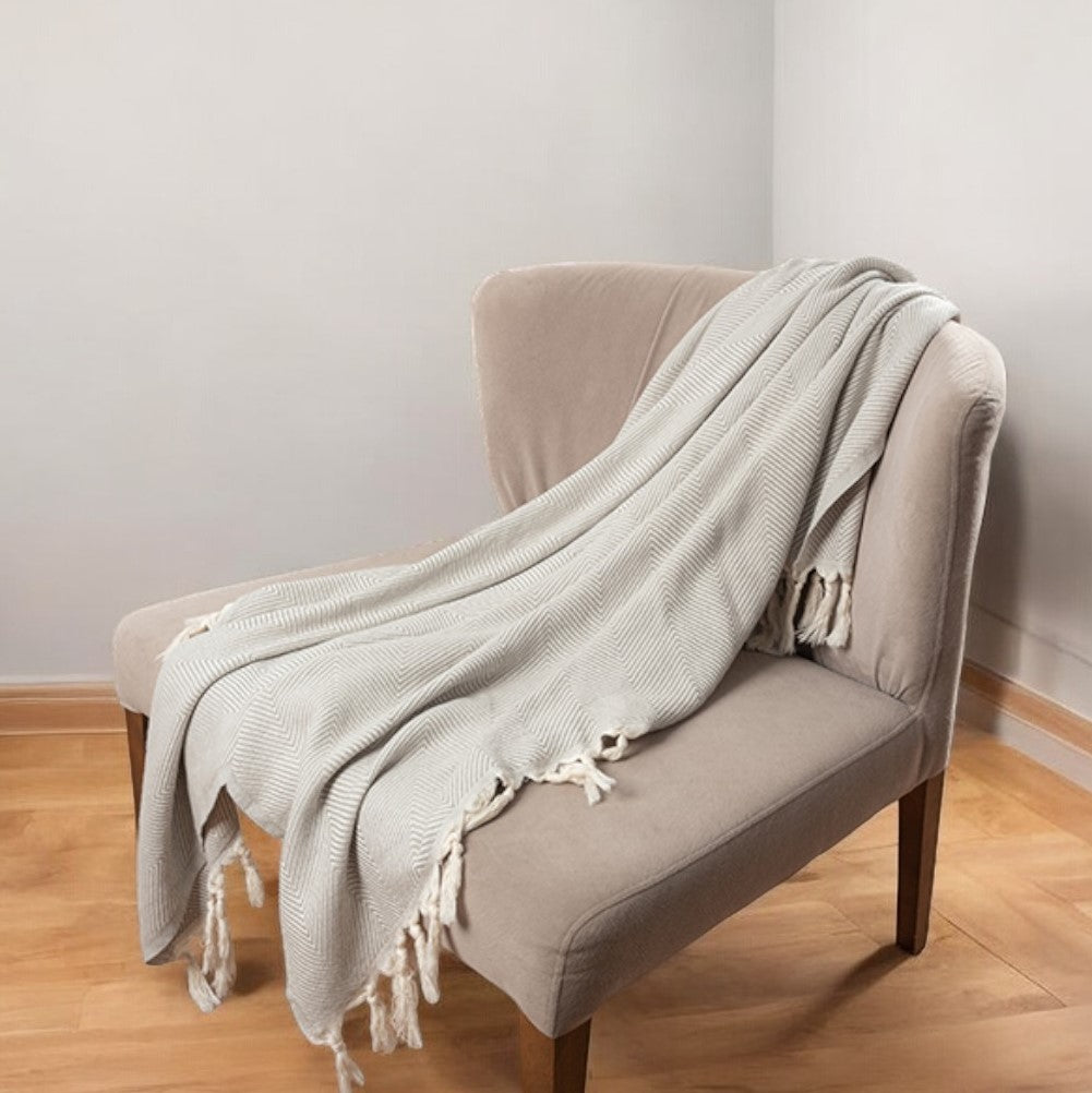 50" X 60" Gray Woven Cotton Herringbone Throw Blanket with Fringe