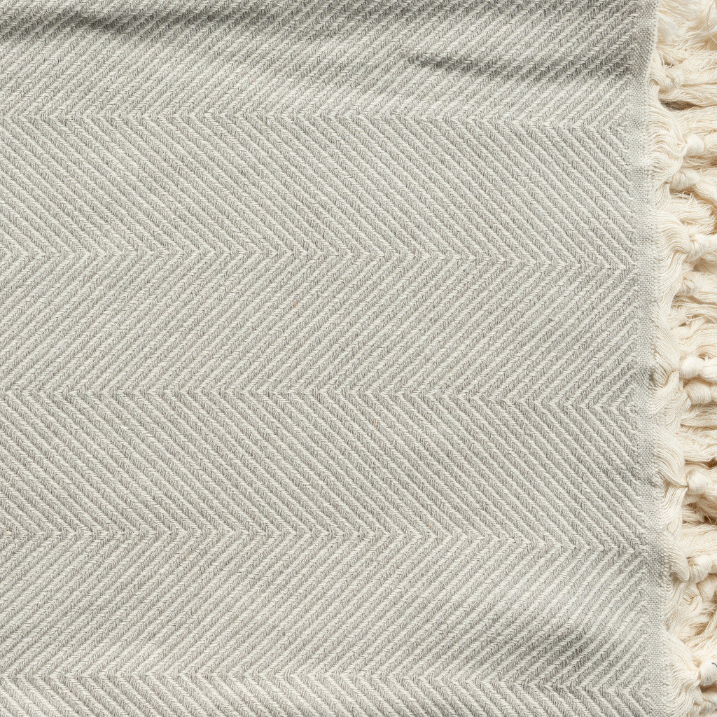 50" X 60" Gray Woven Cotton Herringbone Throw Blanket with Fringe