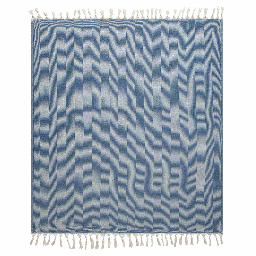 50" X 60" Gray Woven Cotton Herringbone Throw Blanket with Fringe