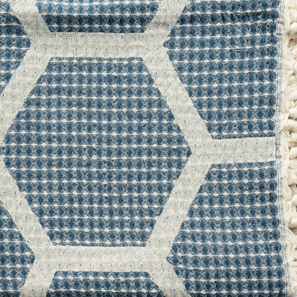 60" X 50" Yellow Woven Cotton Geometric Throw Blanket with Fringe