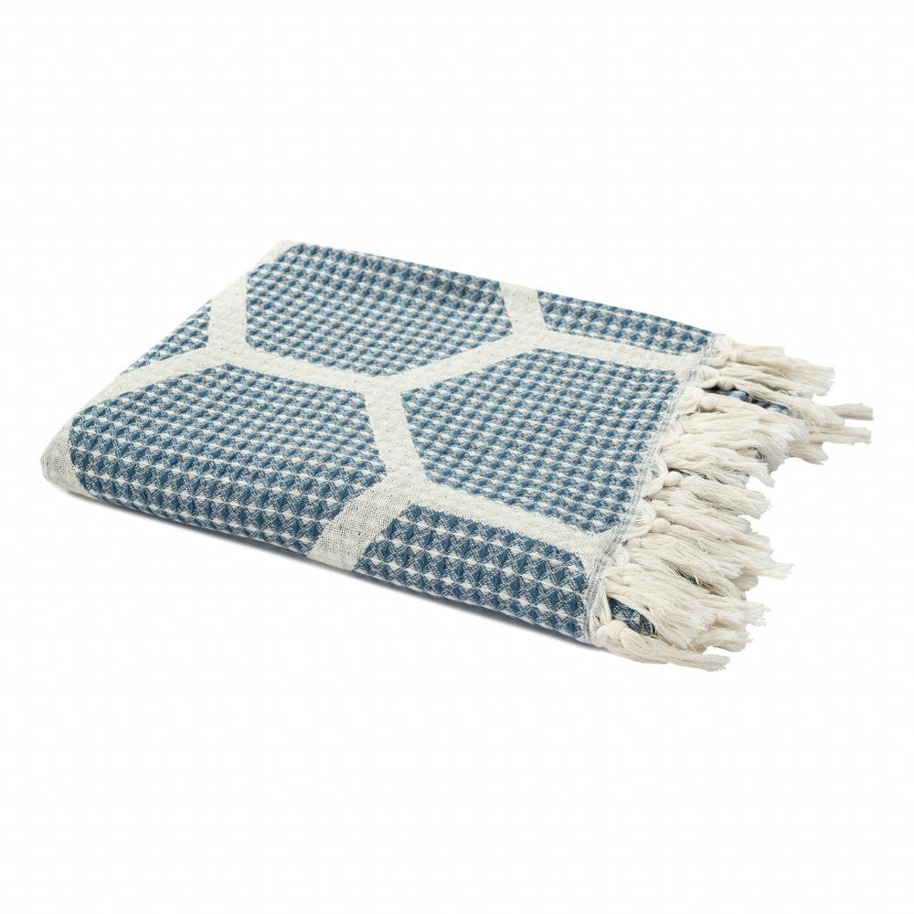 60" X 50" Yellow Woven Cotton Geometric Throw Blanket with Fringe