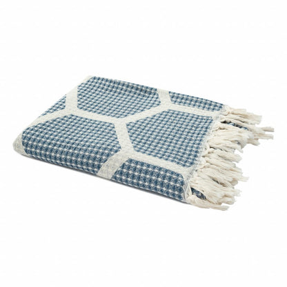 60" X 50" Red Woven Cotton Geometric Throw Blanket with Fringe
