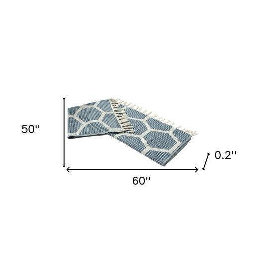 60" X 50" Red Woven Cotton Geometric Throw Blanket with Fringe